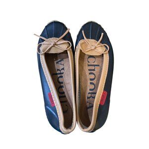 Chooka Womens Waterproof Duck Shoes Sz 6 Black & Tan Rubber Upper Slip-On